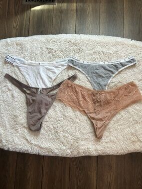Victoria’s Secret White and Tan Lace Cotton Thong Panties Bundle Size XL